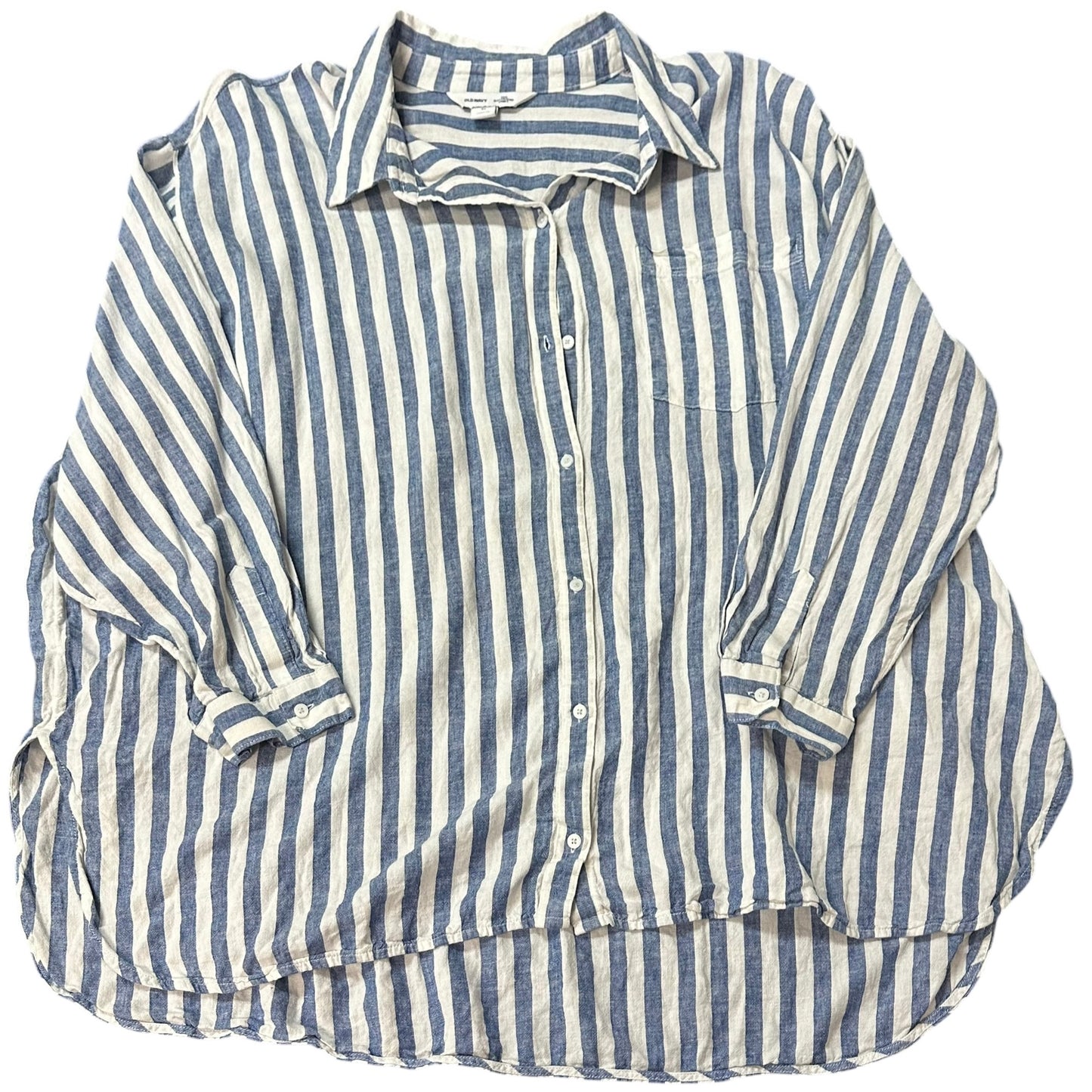 OLD NAVY THE BOYFRIEND SHIRT BLUE WHITE STRIPED 57 3X