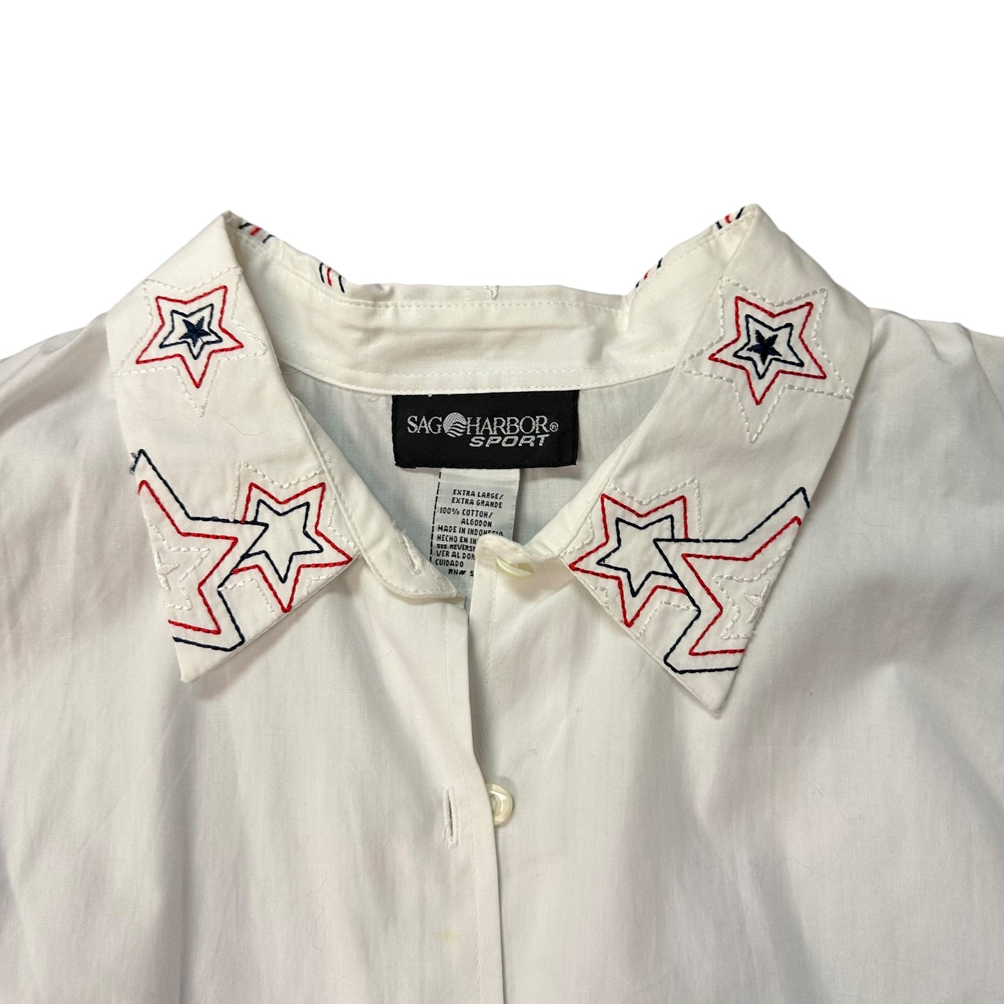 VINTAGE SAG HARBOR SPORT WHITE 4TH OF JULY BLOUSE 100 XL