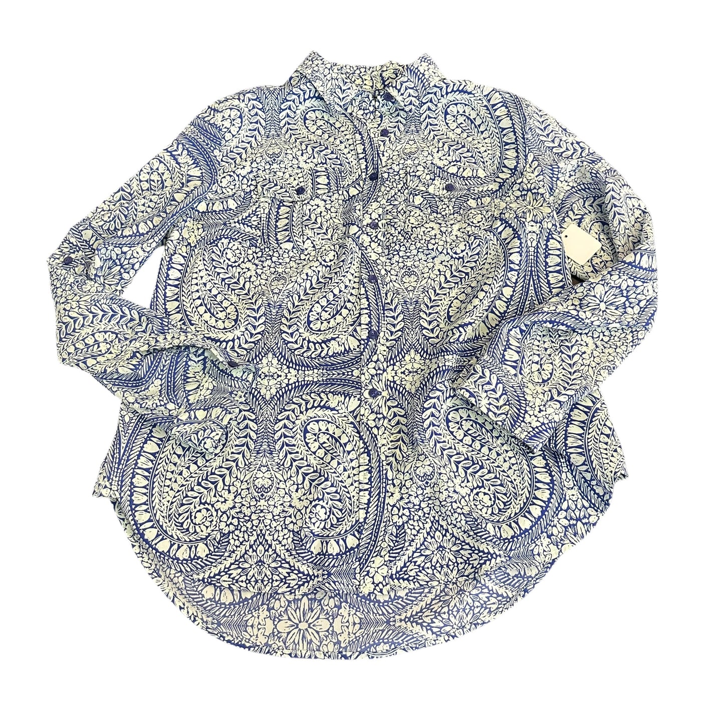 TALBOTS BLUE GREEN BUTTON UP BLOUSE 38 MEDIUM PETITES