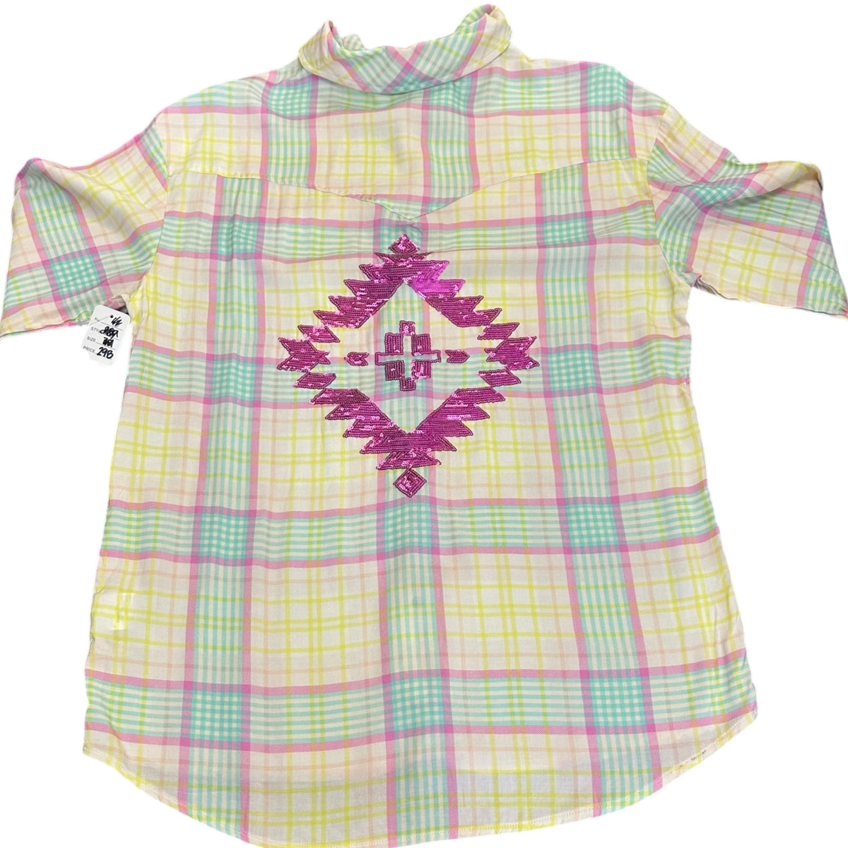 TWO 2 FLY COLORFUL PLAID SNAP BUTTON UP BLOUSE NWT 298 SMALL