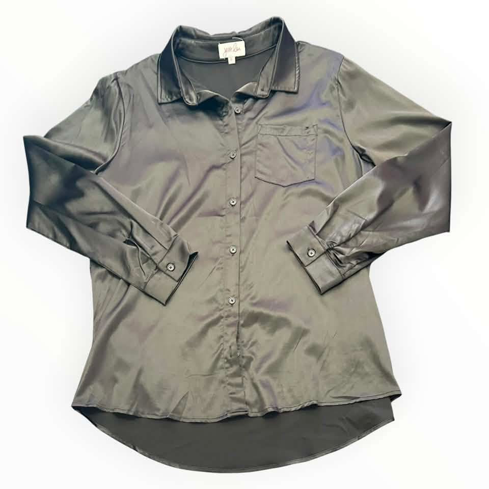 JESS LEA BLACK SATIN BUTTON UP BLOUSE 164 XL