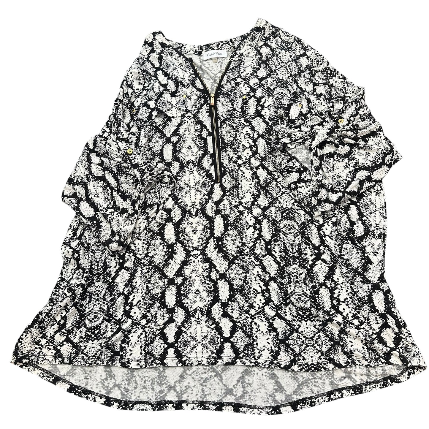 CALVIN KLEIN BLACK WHITE SNAKESKIN BLOUSE 100 3X