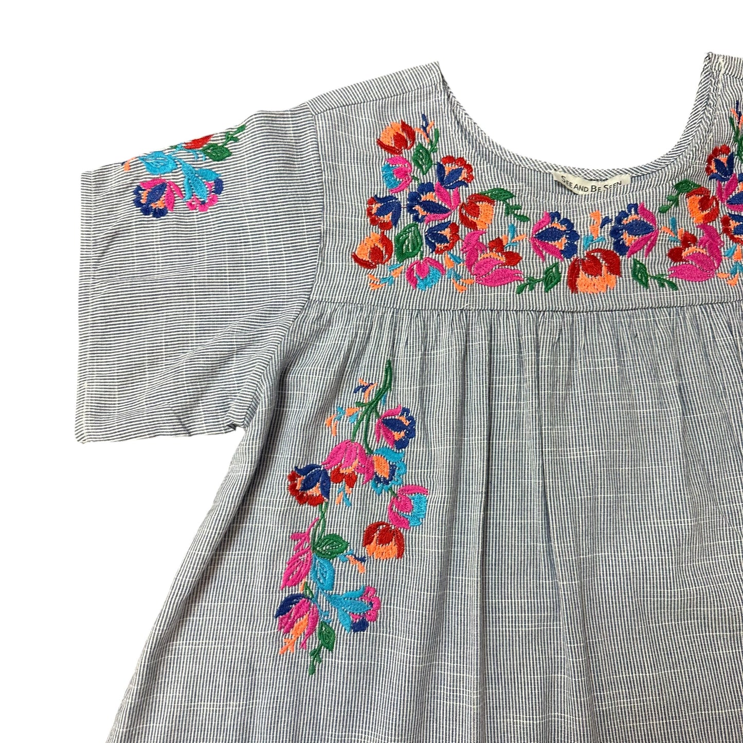 SEE AND BE SEEN BLUE WHITE EMBROIDERED BLOUSE 249 MEDIUM