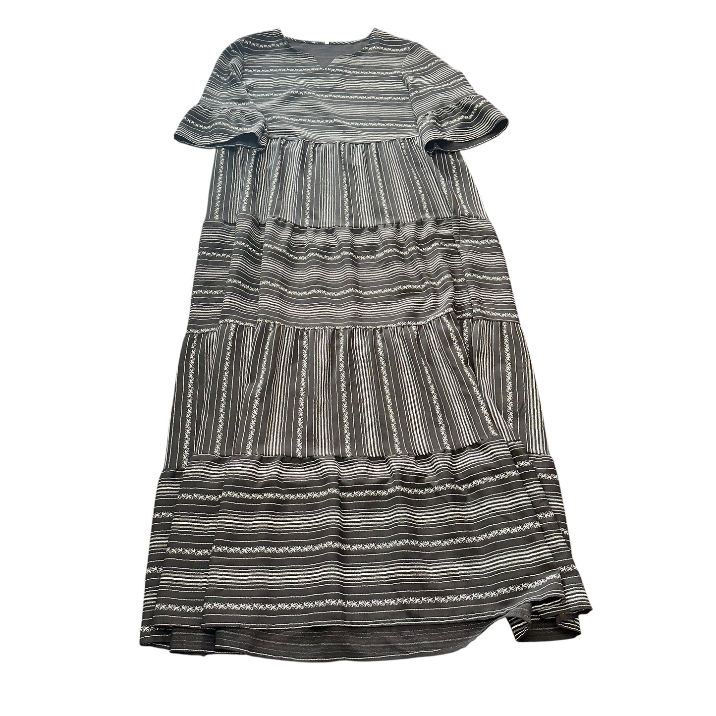 BLACK BEIGE EMBROIDERED TIERED DRESS 111 LARGE