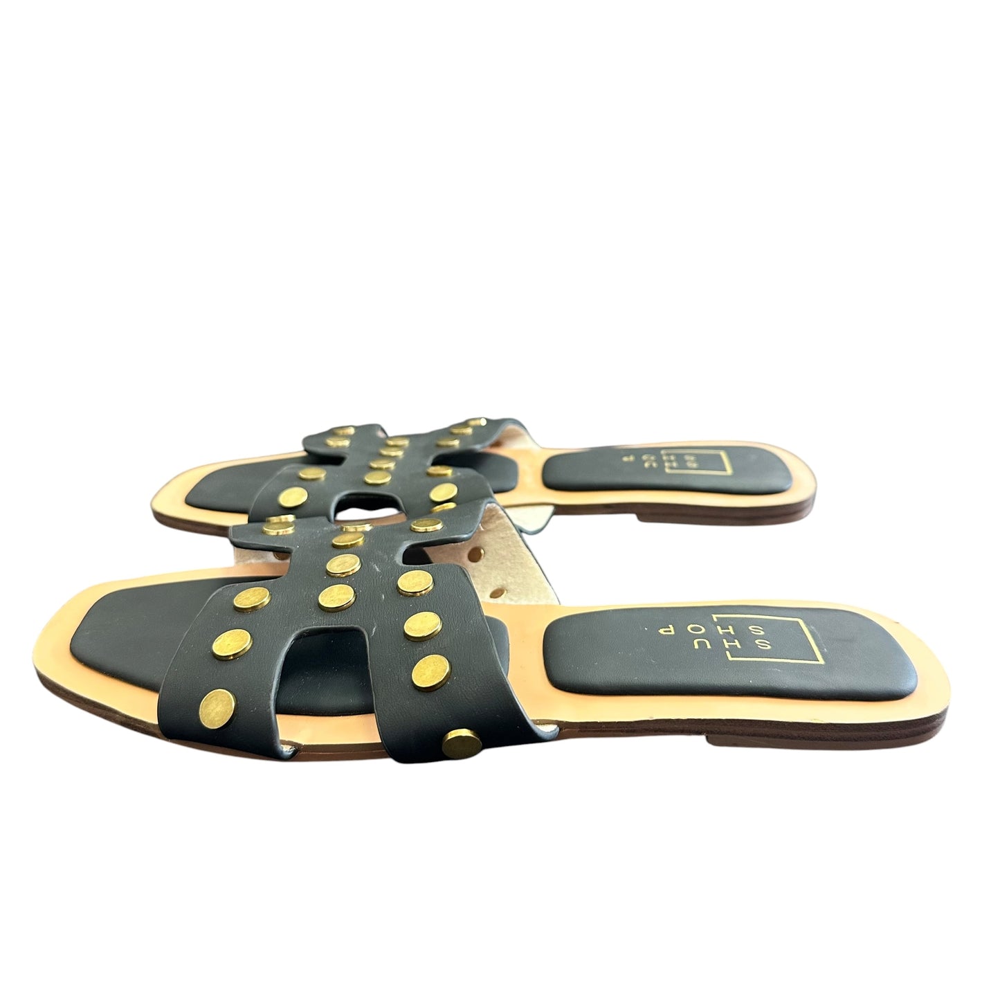 SHU SHOP BLACK GOLD STUDDED SANDALS 163 SZ 10