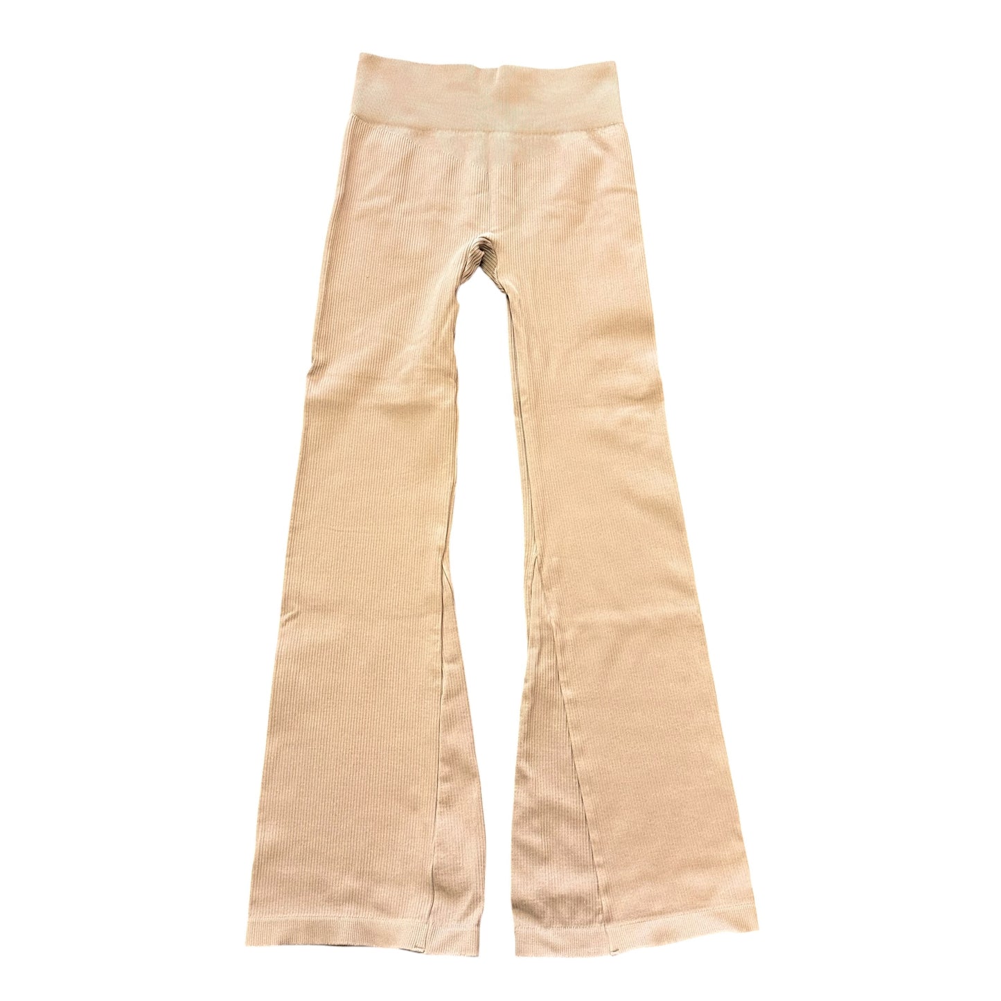 OQQ BROWN RIBBED FLARE ATHLETIC PANTS 100 LARGE
