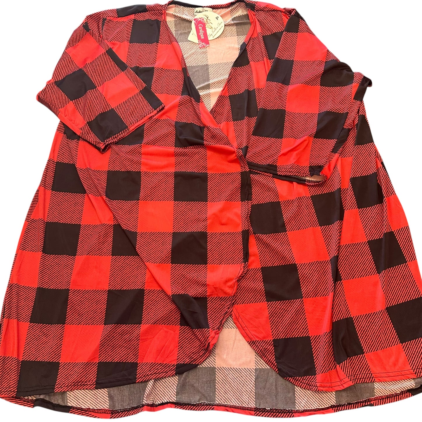 SOUTHERN CHARM RED BLACK BUFFALO PLAID OPEN CARDIGAN NWT 272 1/2X