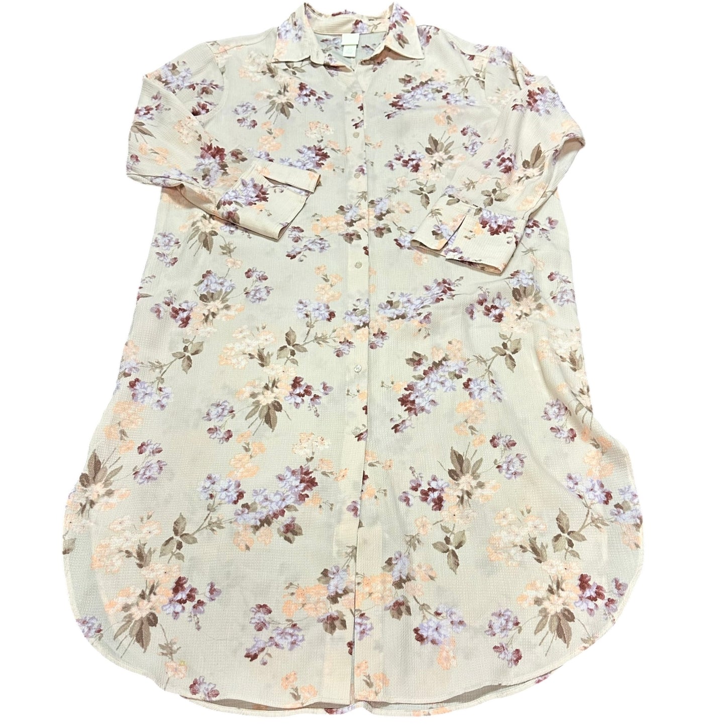 H&M BEIGE FLORAL BUTTON UP DRESS 100 MEDIUM