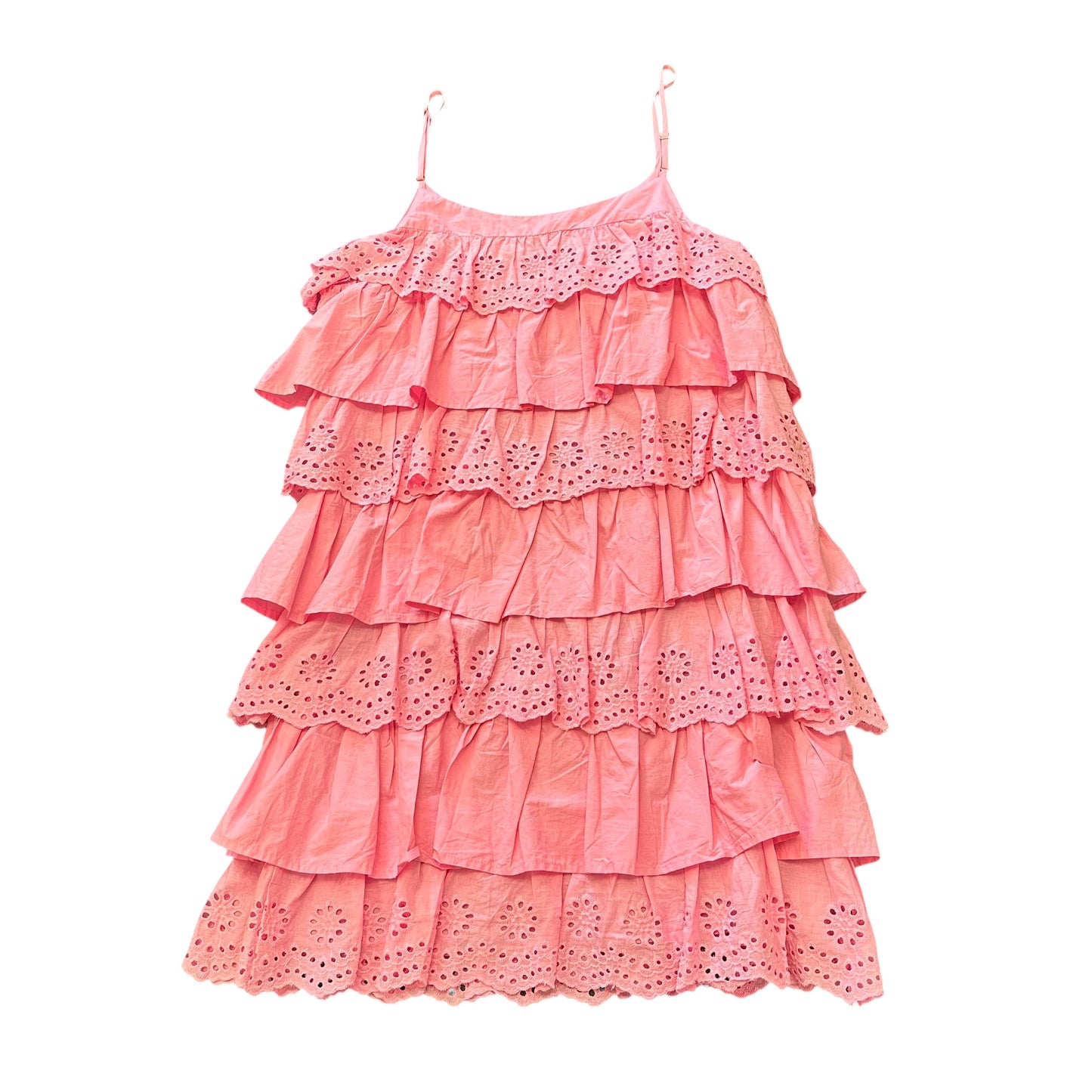 J LBK PINK TIERED RUFFLE EYELET DRESS 263 MEDIUM