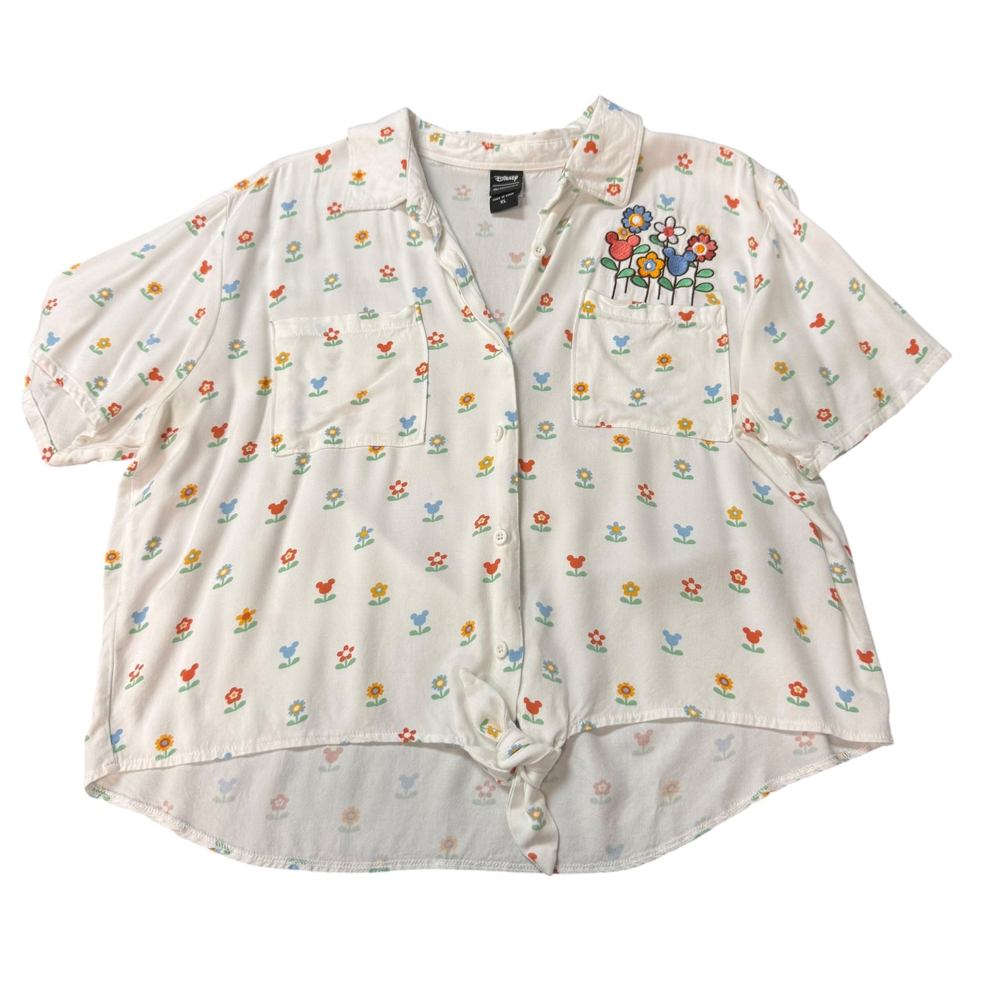 DISNEY HER UNIVERSE WHITE BUTTON UP FLORAL BLOUSE 100 L/XL