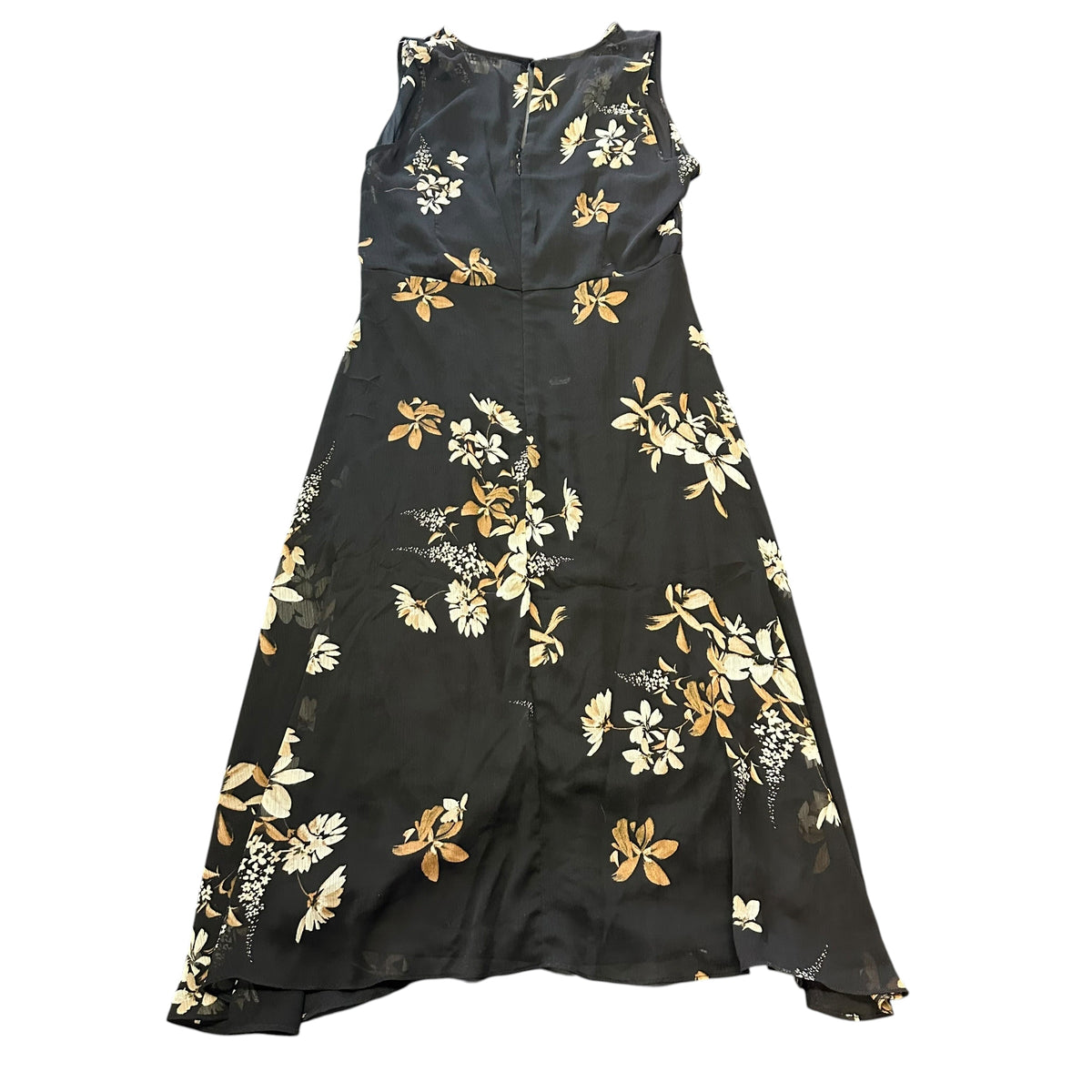 CALVIN KLEIN BLACK CHIFFON OVERLAY FLORAL DRESS 100 SZ 12