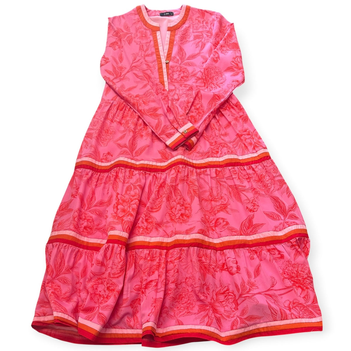 JLBK PINK RED FLORAL DRESS TIERED 100 MEDIUM