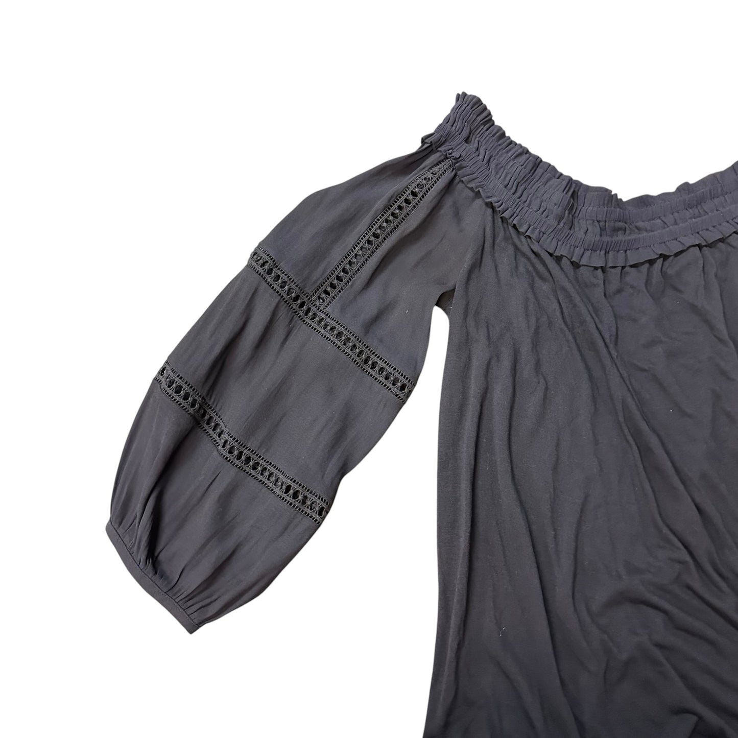LOFT NAVY OFF SHOULDER BLOUSE PUFF 3/4 SLEEVES 100 MEDIUM
