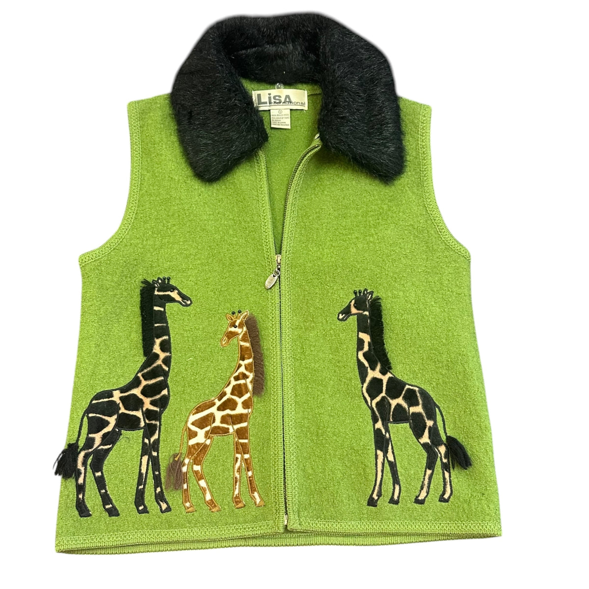 VINTAGE LISA INTERNATIONAL 100% BOILED WOOL GREEN VEST 100 SMALL