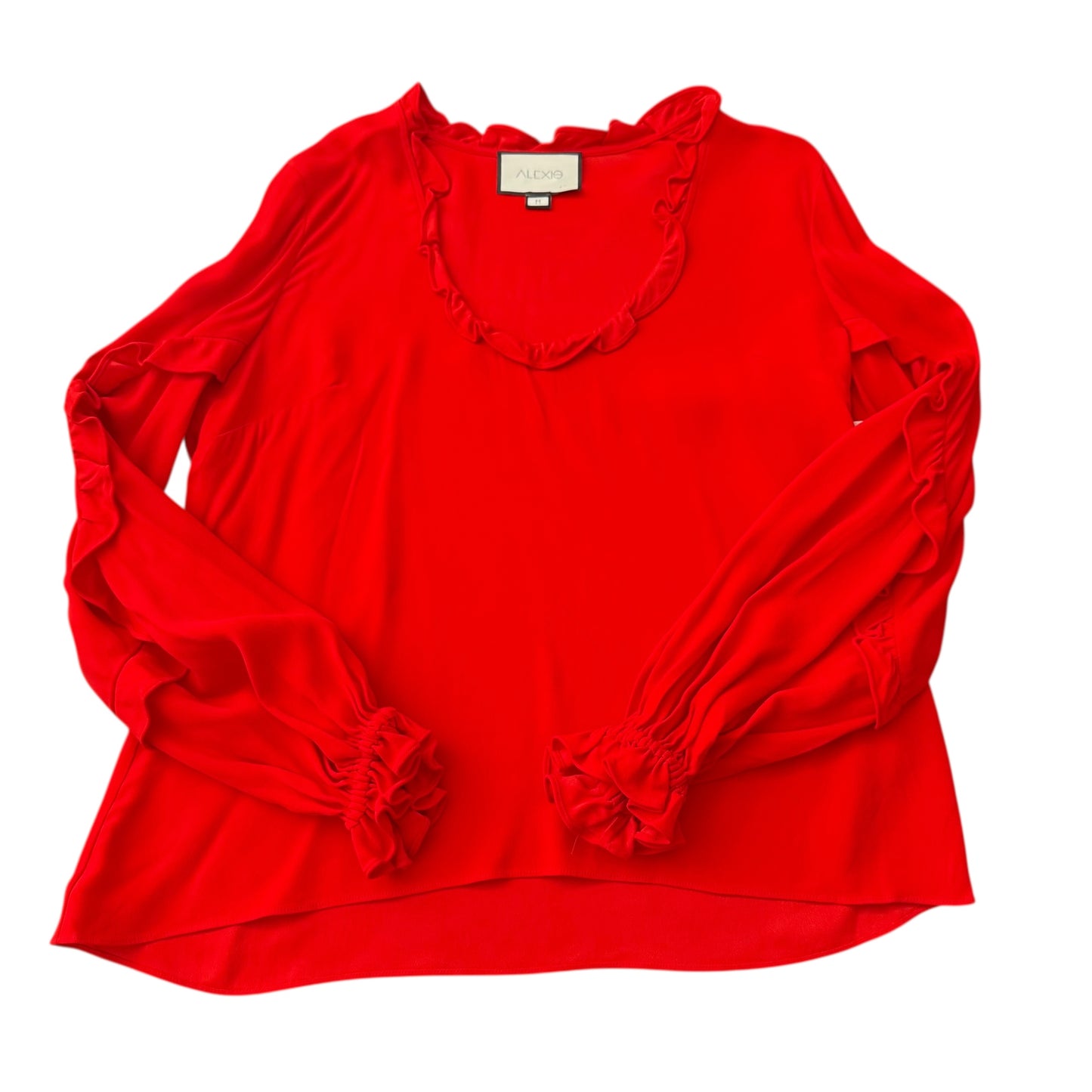 ALEXIS RED RUFFLE SCOOP NECK LONG SLEEVE BLOUSE 249 MEDIUM