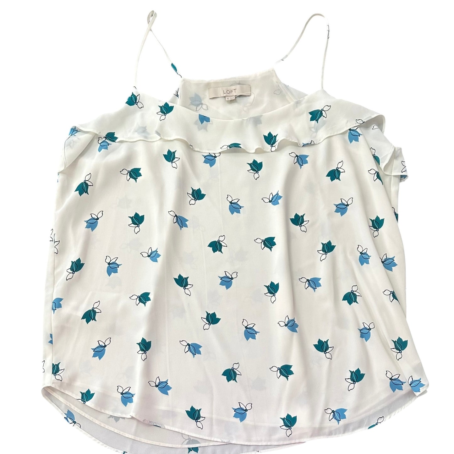 LOFT BEIGE BLUE FLORAL SLEEVELESS BLOUSE 53 XL