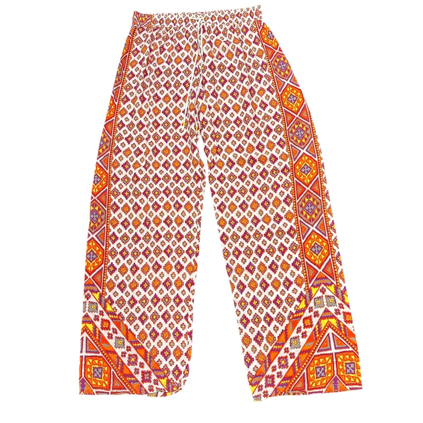 KENSIE WHITE COLORFUL BOHO WIDE LEG PANTS 249 MEDIUM