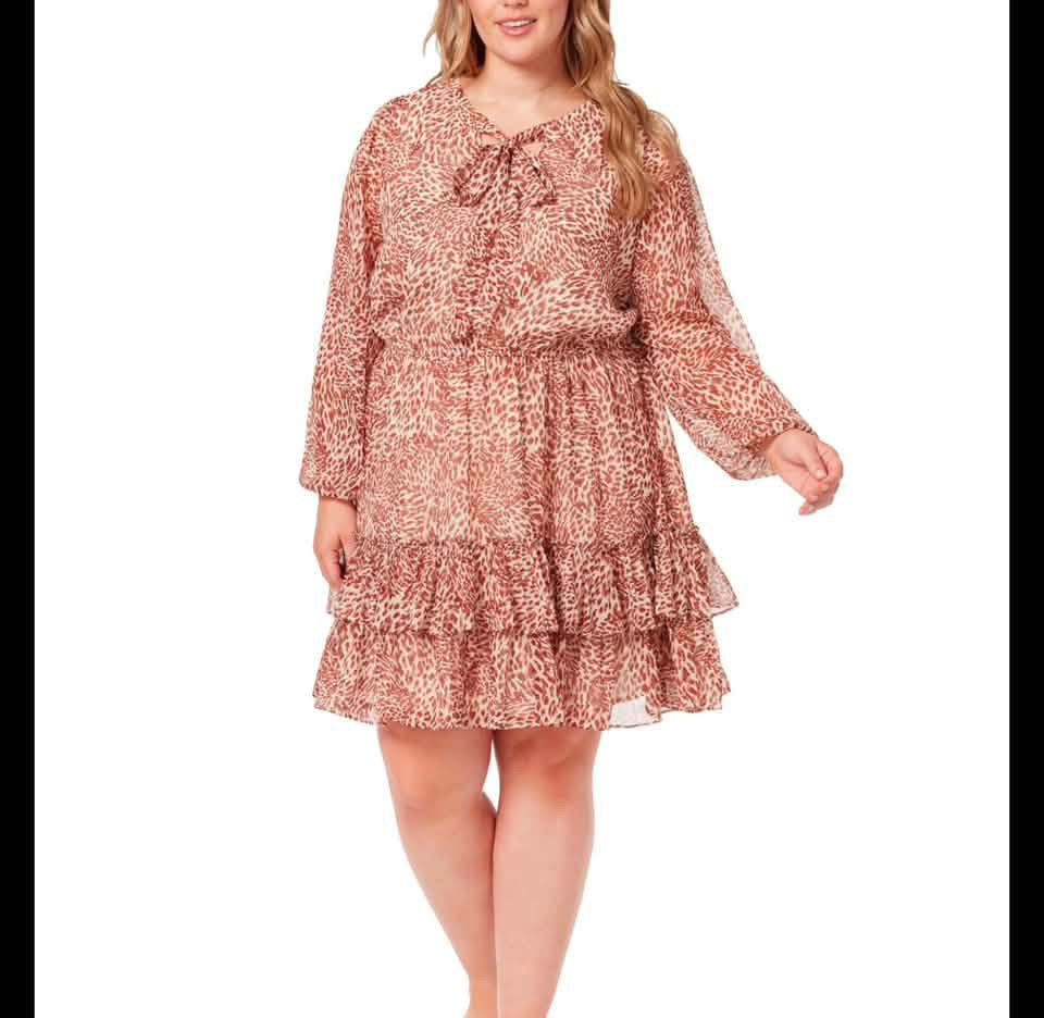 JESSICA SIMPSON ANIMAL PRINT BEIGE BROWN DRESS 123 3X