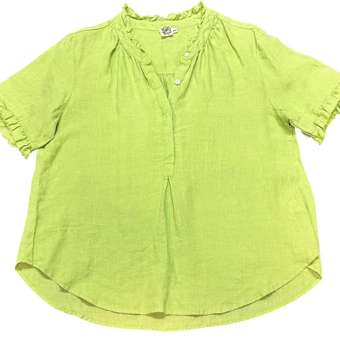 IVY JANE GREEN LINEN BLOUSE RUFFLES 44 XS