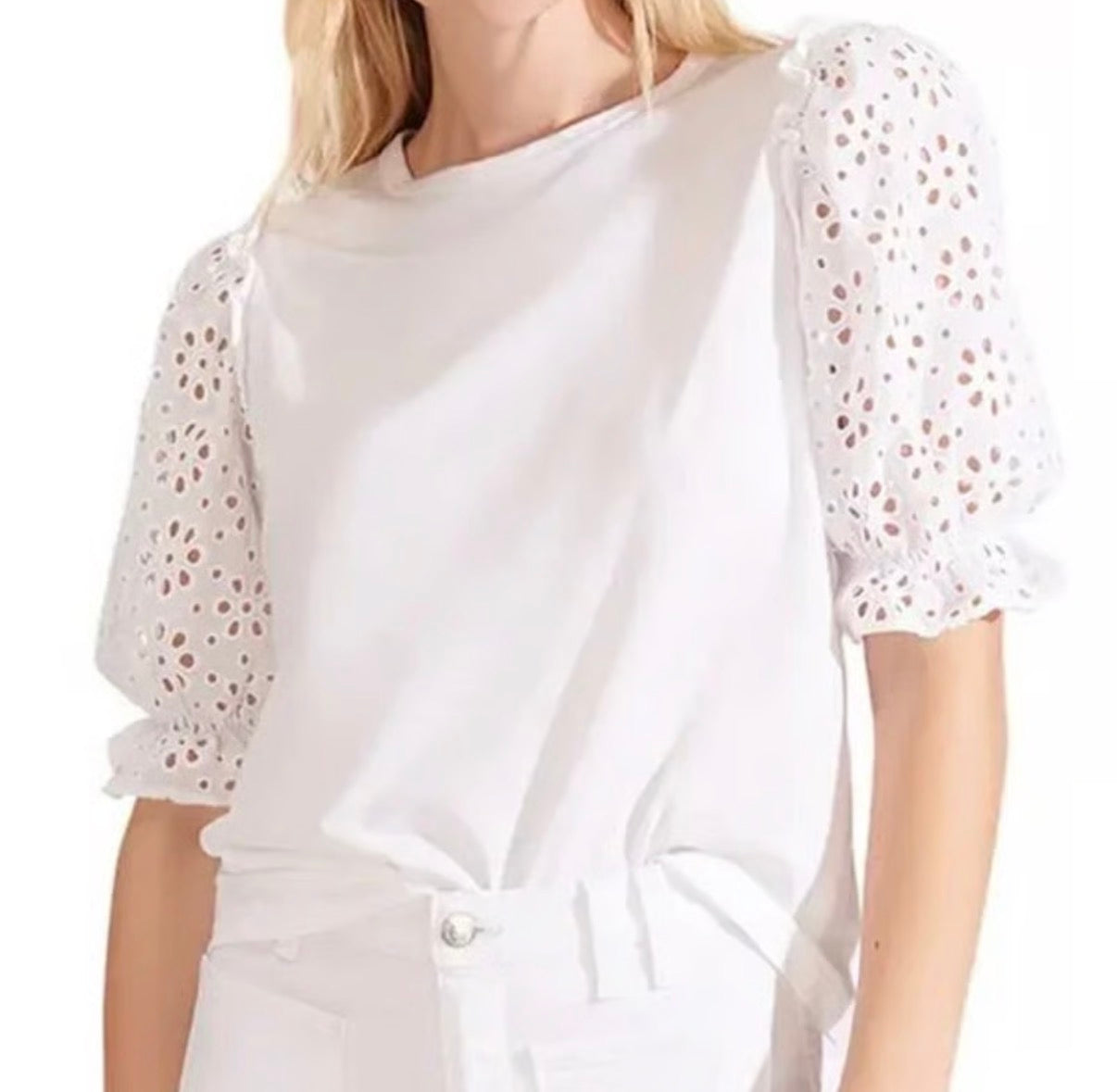 VERONICA BEARD CORALEE EYELET PUFF SLEEVE WHITE BLOUSE 249 LARGE