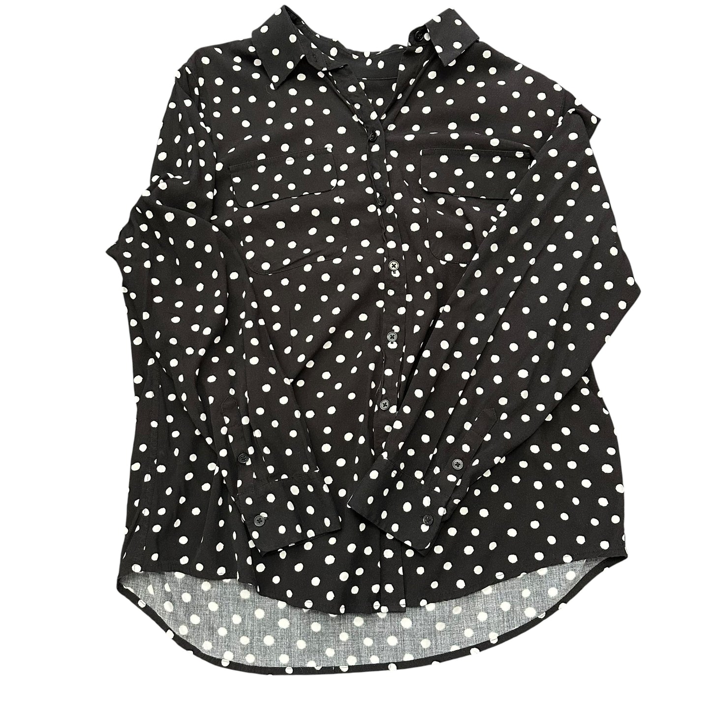 CHICOS BLACK WHITE BUTTON UP POLKA DOT BLOUSE 100 SZ 12/14 LARGE