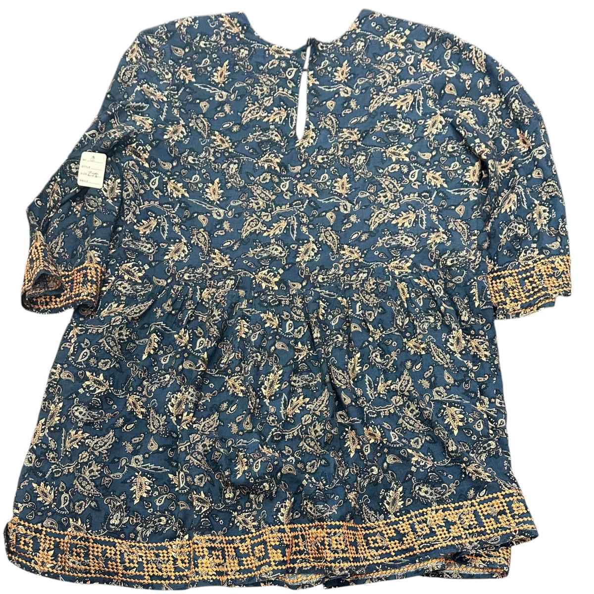 DESIGN LAB BLUE GOLD FLORAL DRESS BOHO EMBROIDERY BABY DOLL 278 LARGE