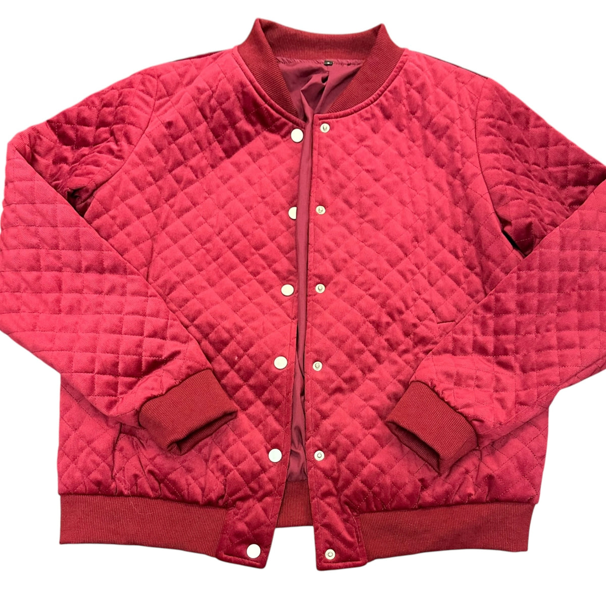 BURGUNDY QUILTED CORDUROY BOMBER JACKET 38 LARGE