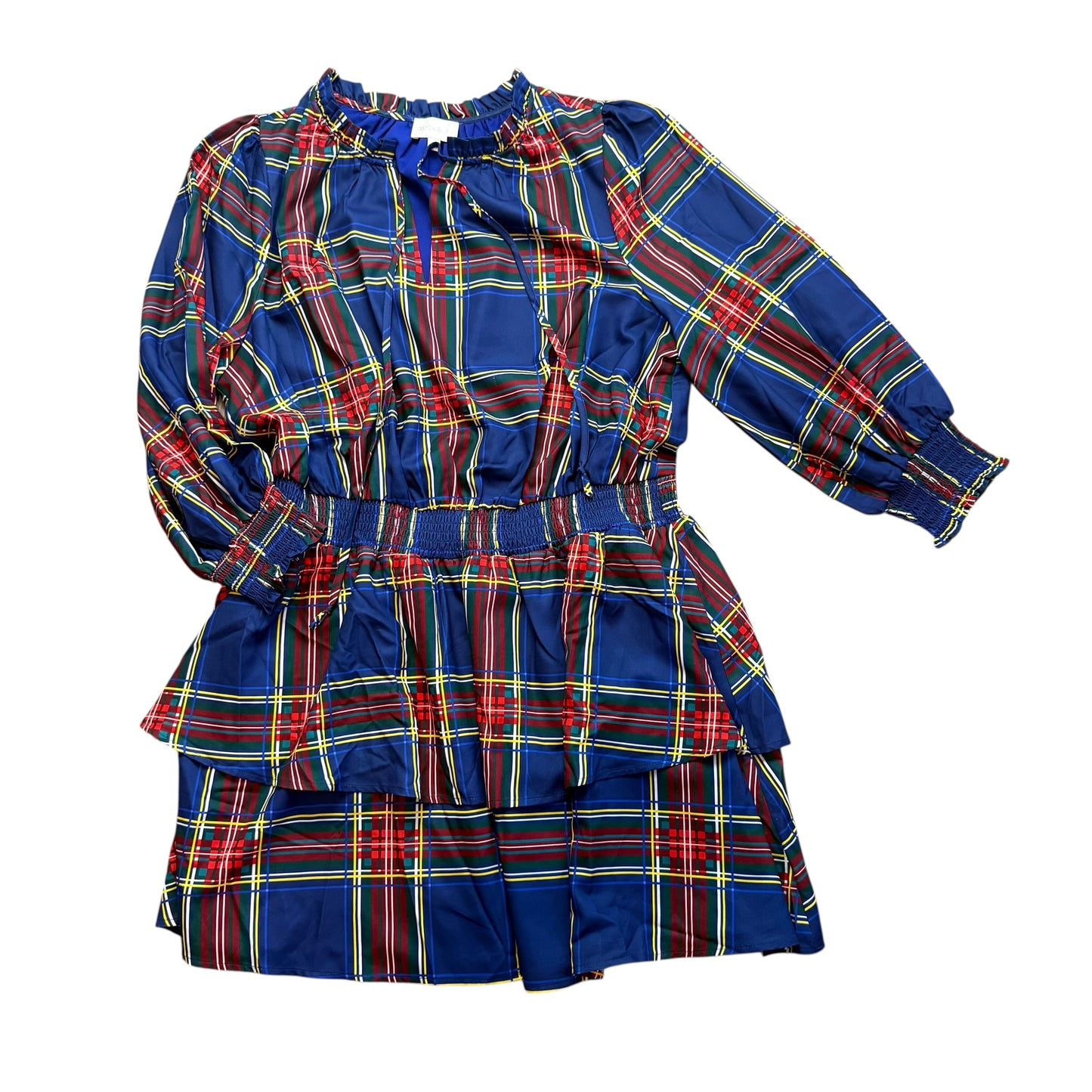 SUGARLIPS LAKEVIEW PLAID CLIFTON DOUBLE RUFFLE DRESS BLUE 100 1X