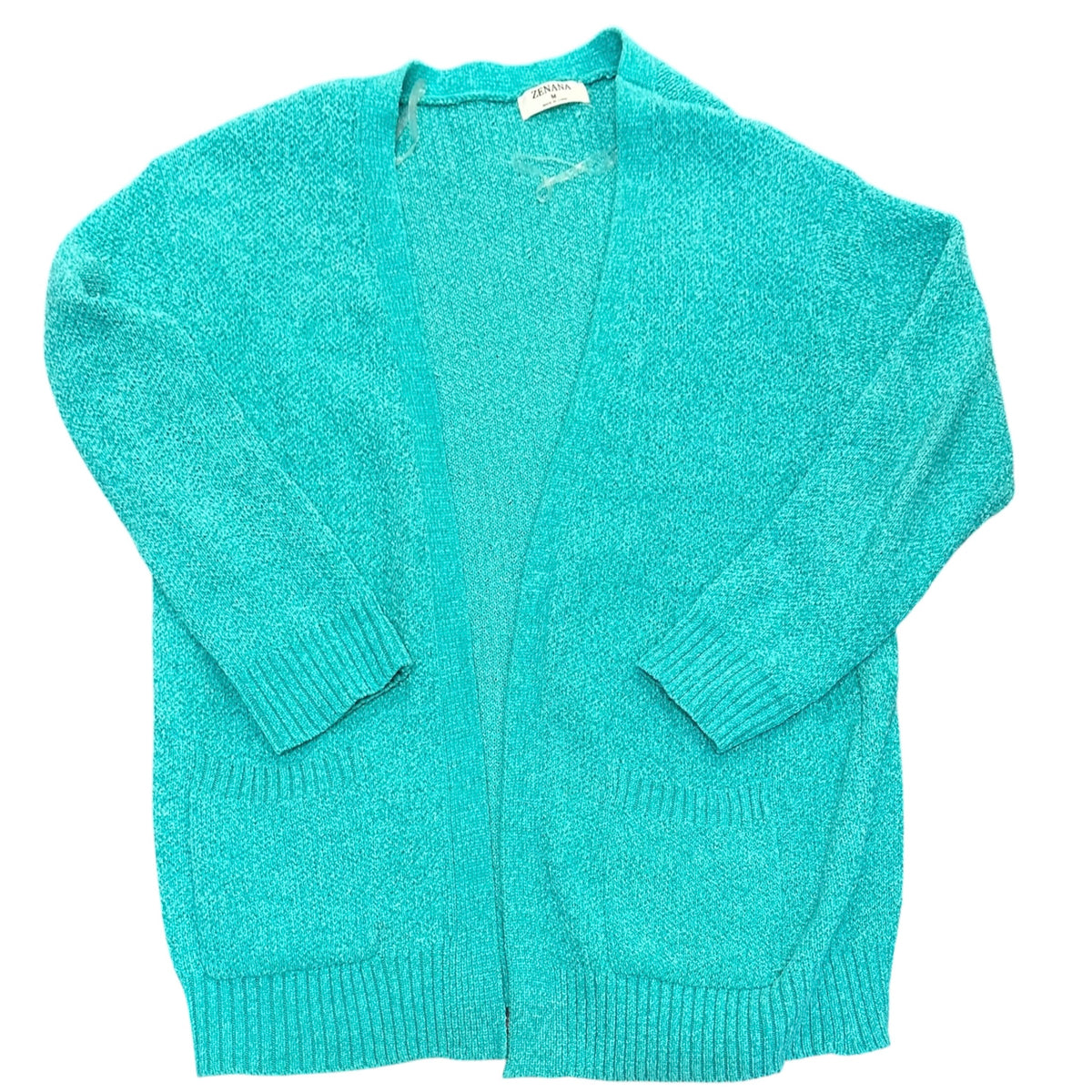 ZENANA TURQUOISE CHENILLE OPEN CARDIGAN 38 MEDIUM