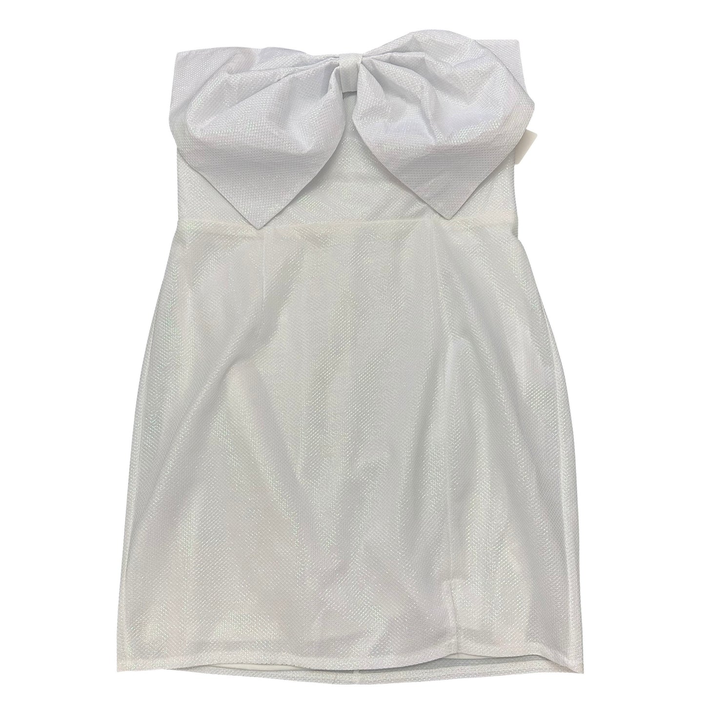 MANIJU WHITE STRAPLESS DRESS IRIDESCENT BOW NWT 278 LARGE