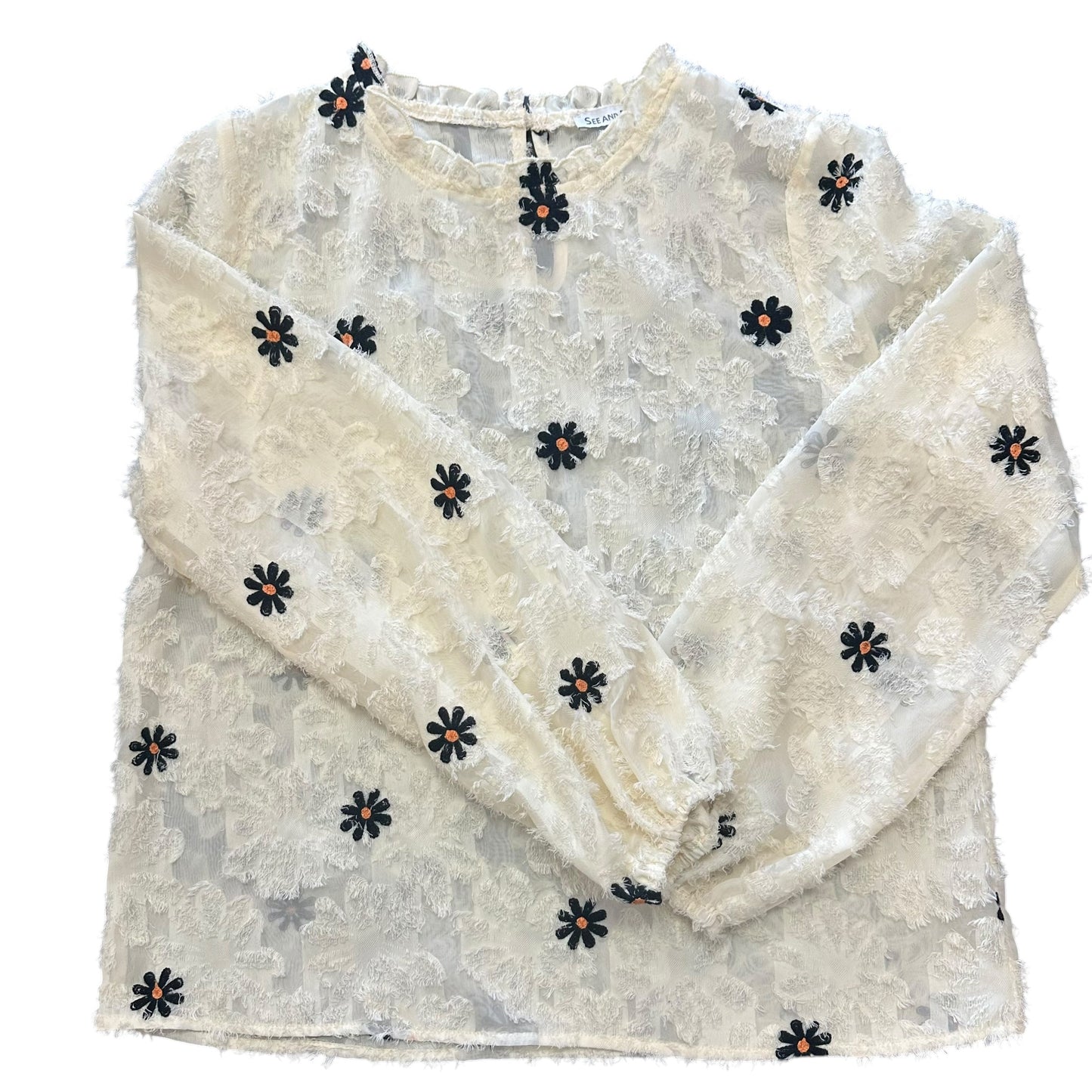 SEE AND BE SEEN BEIGE FLORAL BLOUSE 27 SMALL