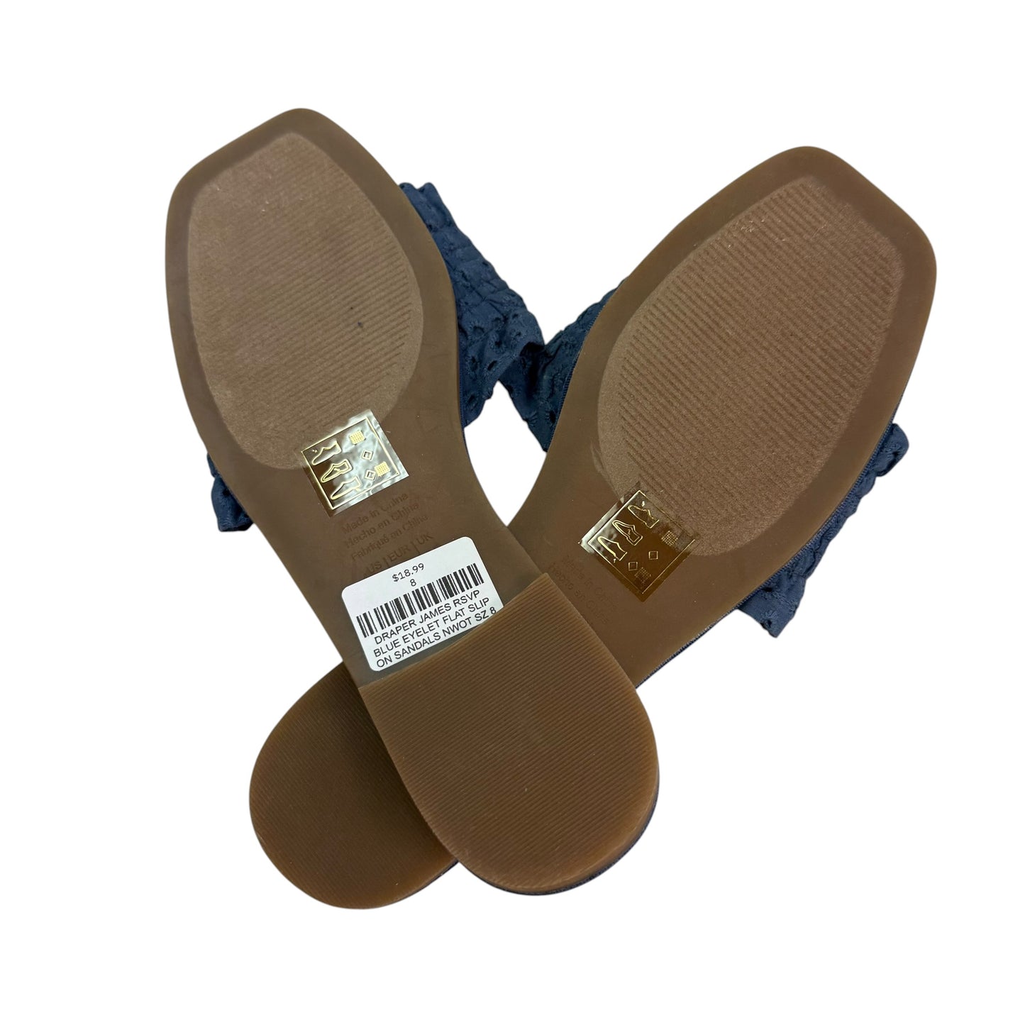 DRAPER JAMES RSVP BLUE EYELET FLAT SLIP ON SANDALS NWOT 152 SZ 8