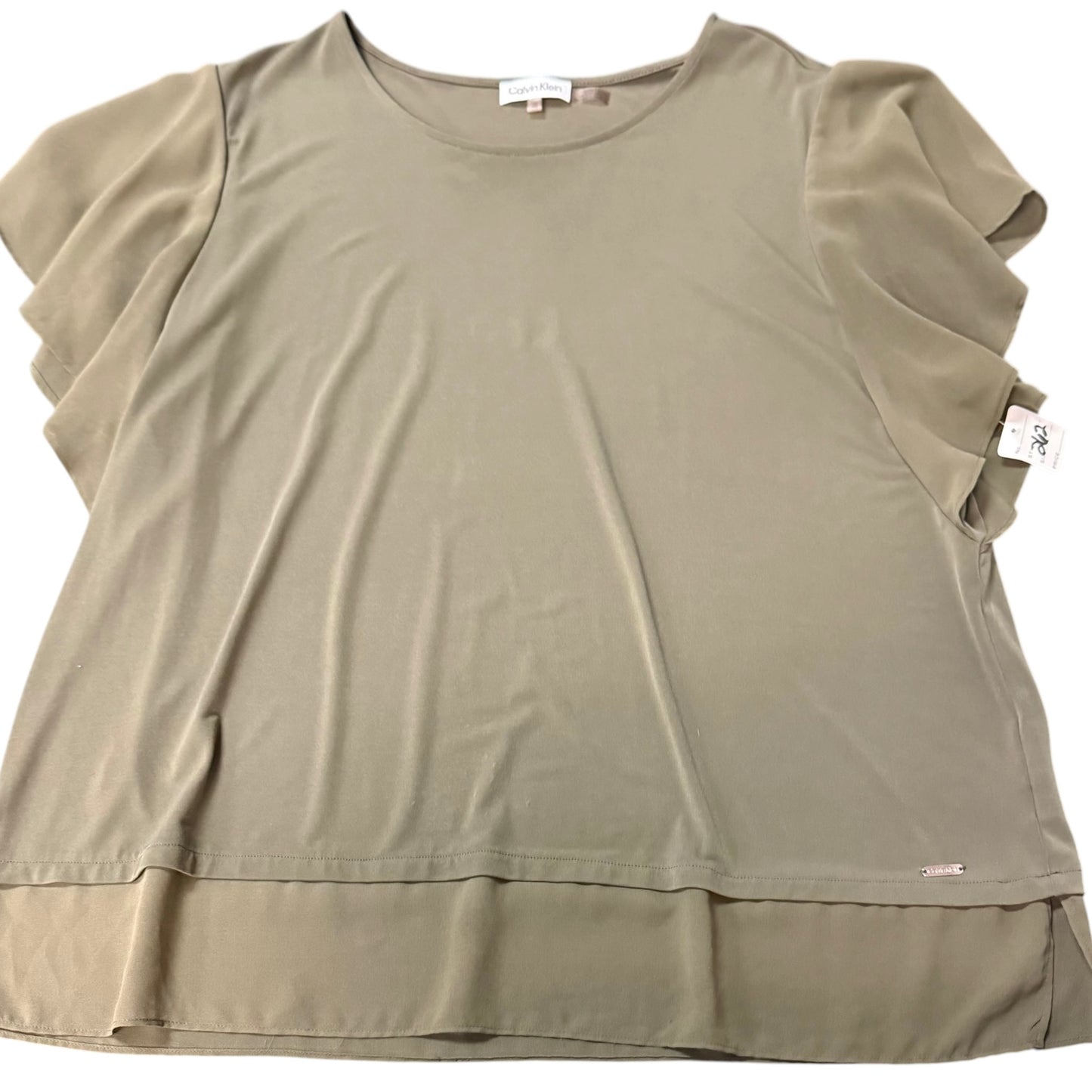 CALVIN KLEIN OLIVE GREEN BLOUSE FLUTTER SLEEVES 262 1X