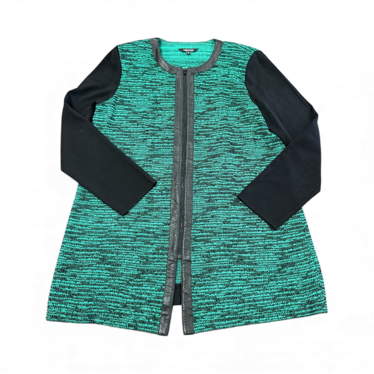 MISOOK GREEN BLACK FULL ZIP CARDIGAN 100 MEDIUM