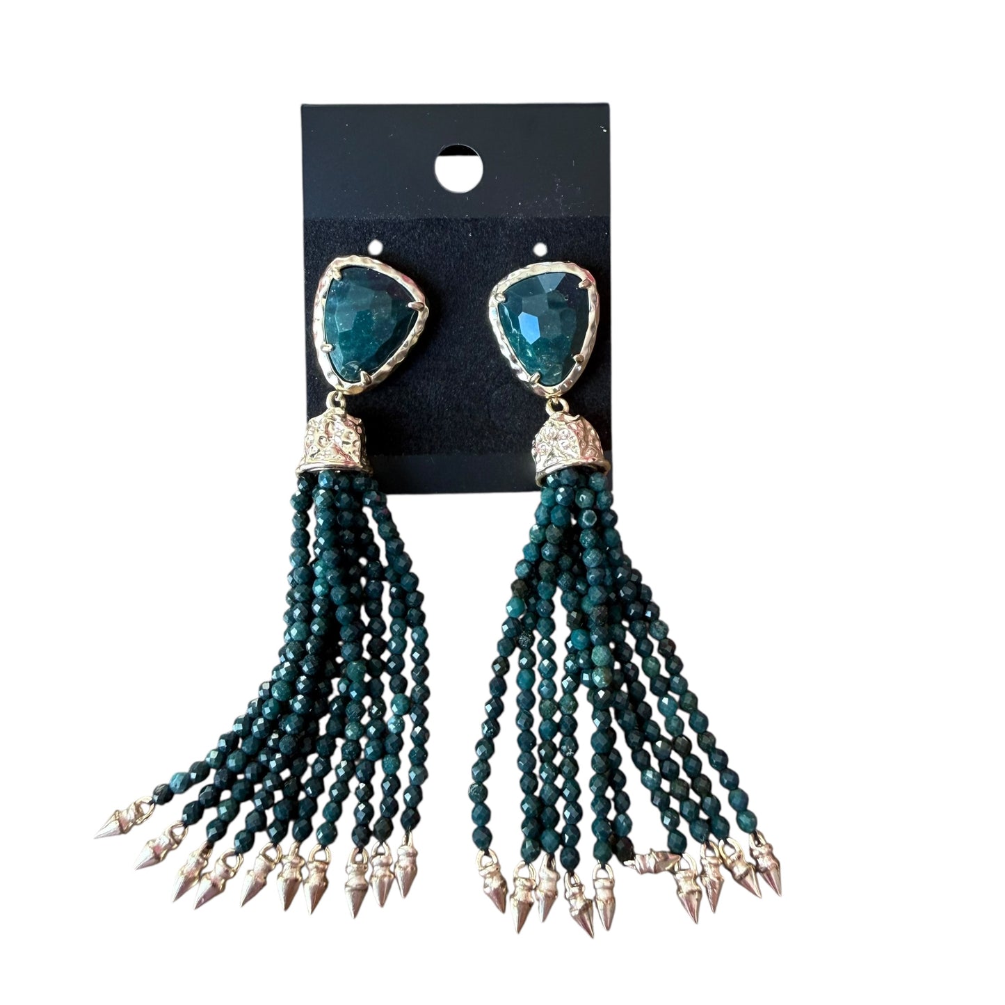 KENDRA SCOTT BLOSSOM FRINGE DROP EARRINGS GREEN OCEAN JASPER 14K GOLD PLATED 255