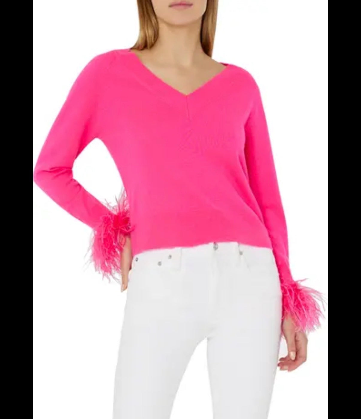 MILLY PINK WOOL CASHMERE BLEND SWEATER W FEATHERS 249 LARGE