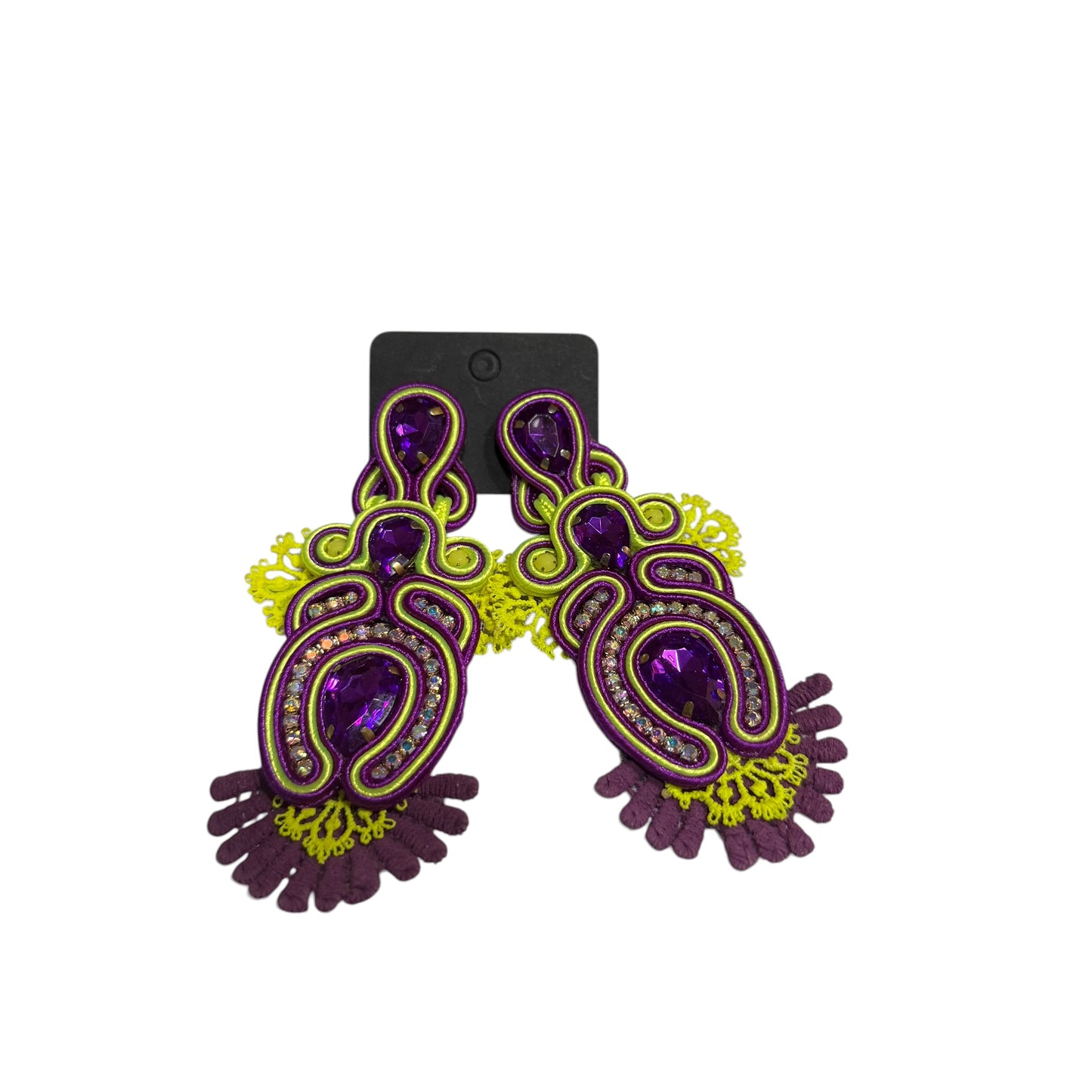 PURPLE NEON YELLOW STATEMENT EARRINGS NEW 100 OS