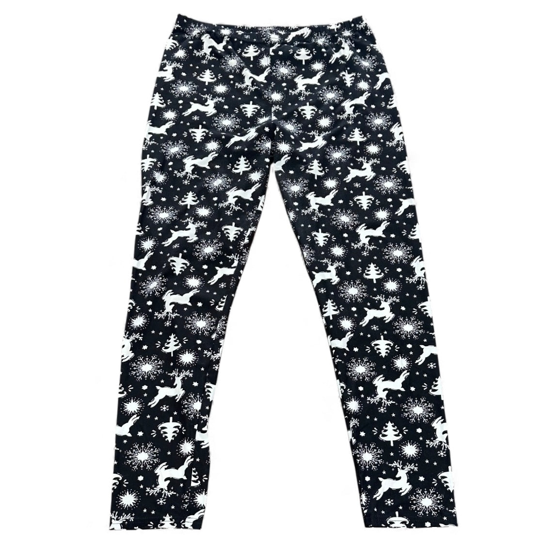 BLACK WHITE CHRISTMAS REINDEER LEGGINGS 7 XL/2XL