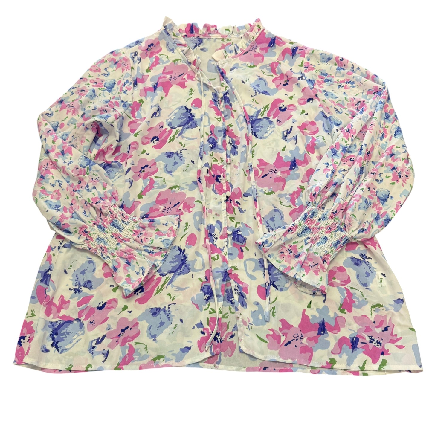 WHITE PINK PURPLE FLORAL LONG SLEEVE BLOUSE 164 XL