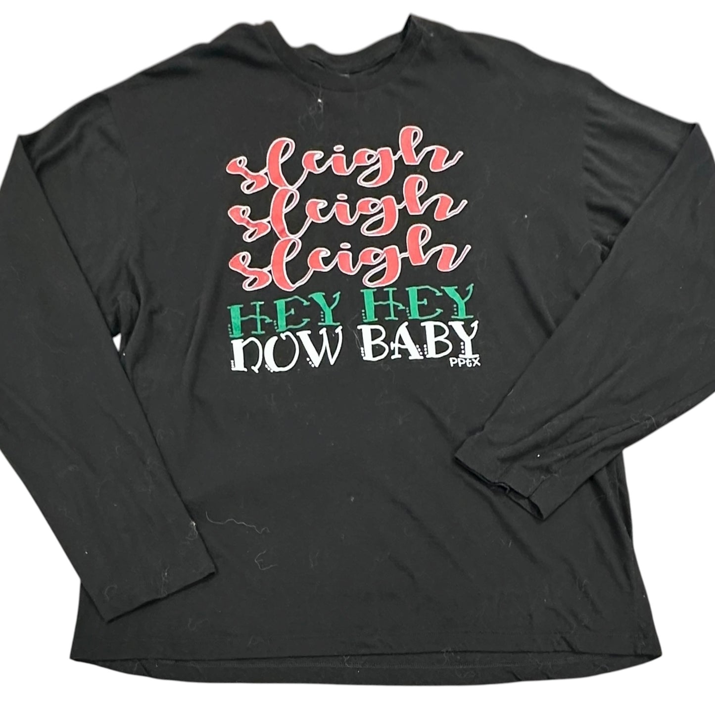 CHRISTMAS TSHIRT SLEIGH BLACK LONG SLEEVE 100 XXL