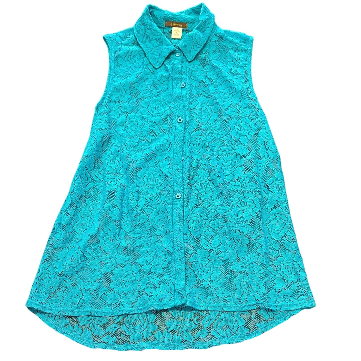 COPPER KEY TEAL LACE BUTTON UP BLOUSE Y2K 100 LARGE