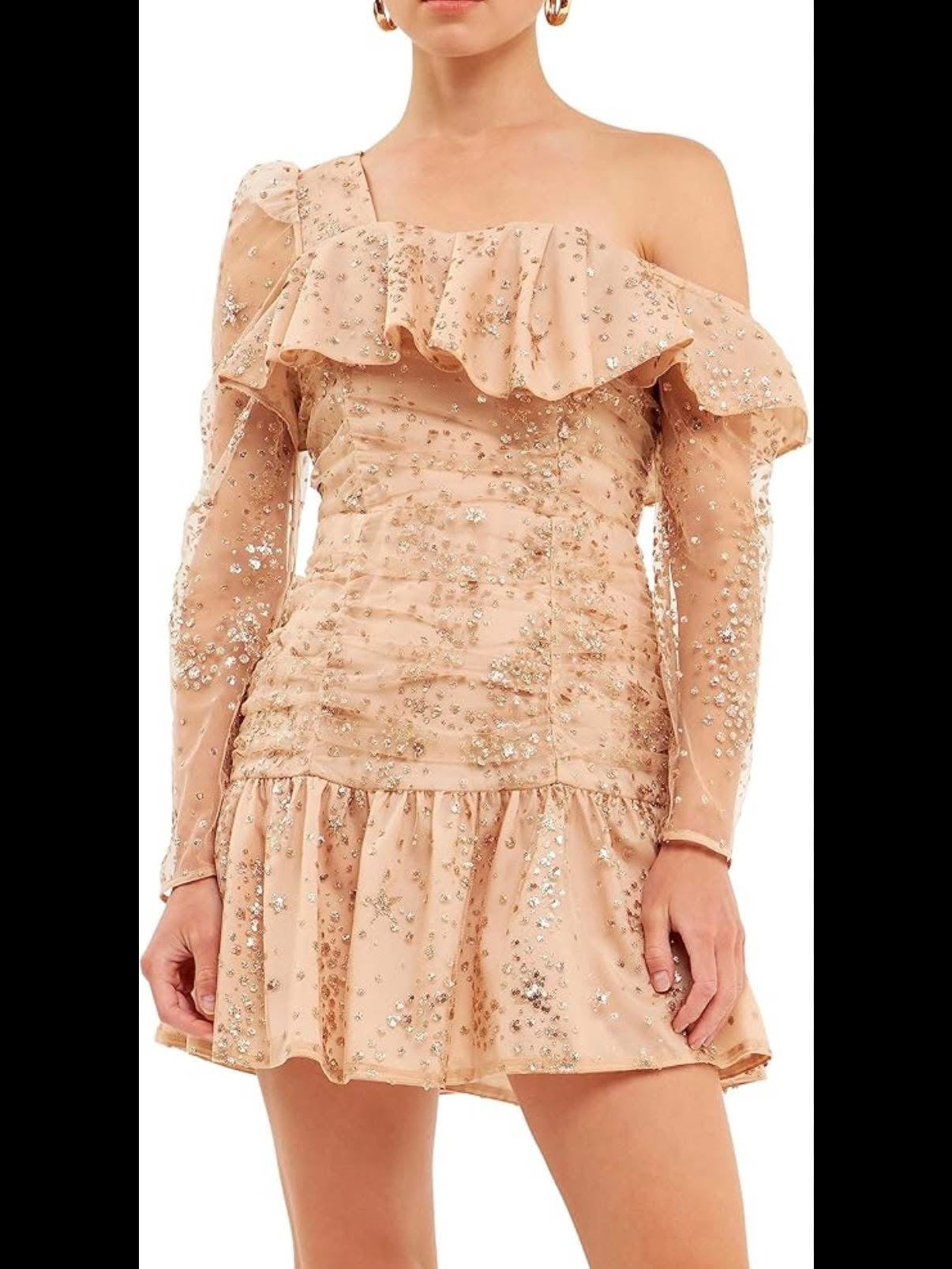 ENDLESS ROSE GOLD MESH RUCHED DRESS 143 MED NWT $114