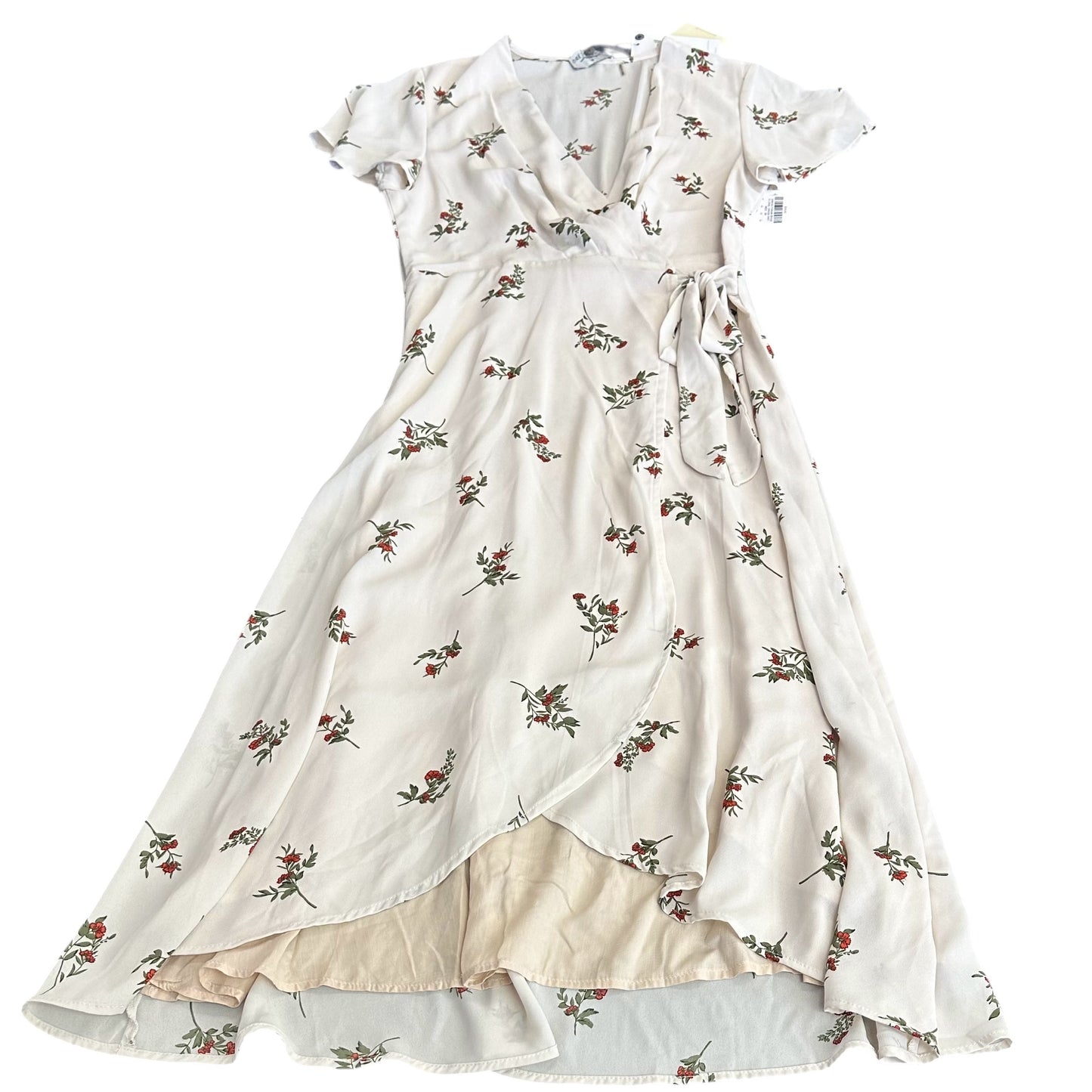DRESS FORUM BEIGE FLORAL WRAP DRESS NWT 26 MEDIUM