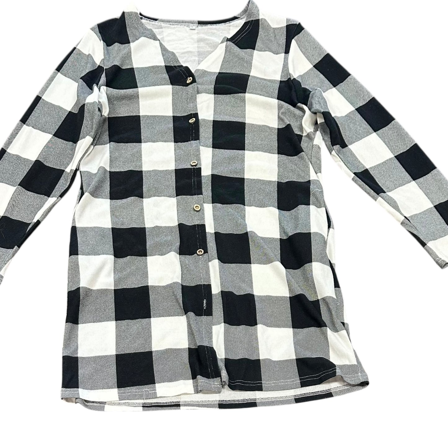 BLACK WHITE BUFFALO PLAID CARDIGAN 11 LARGE