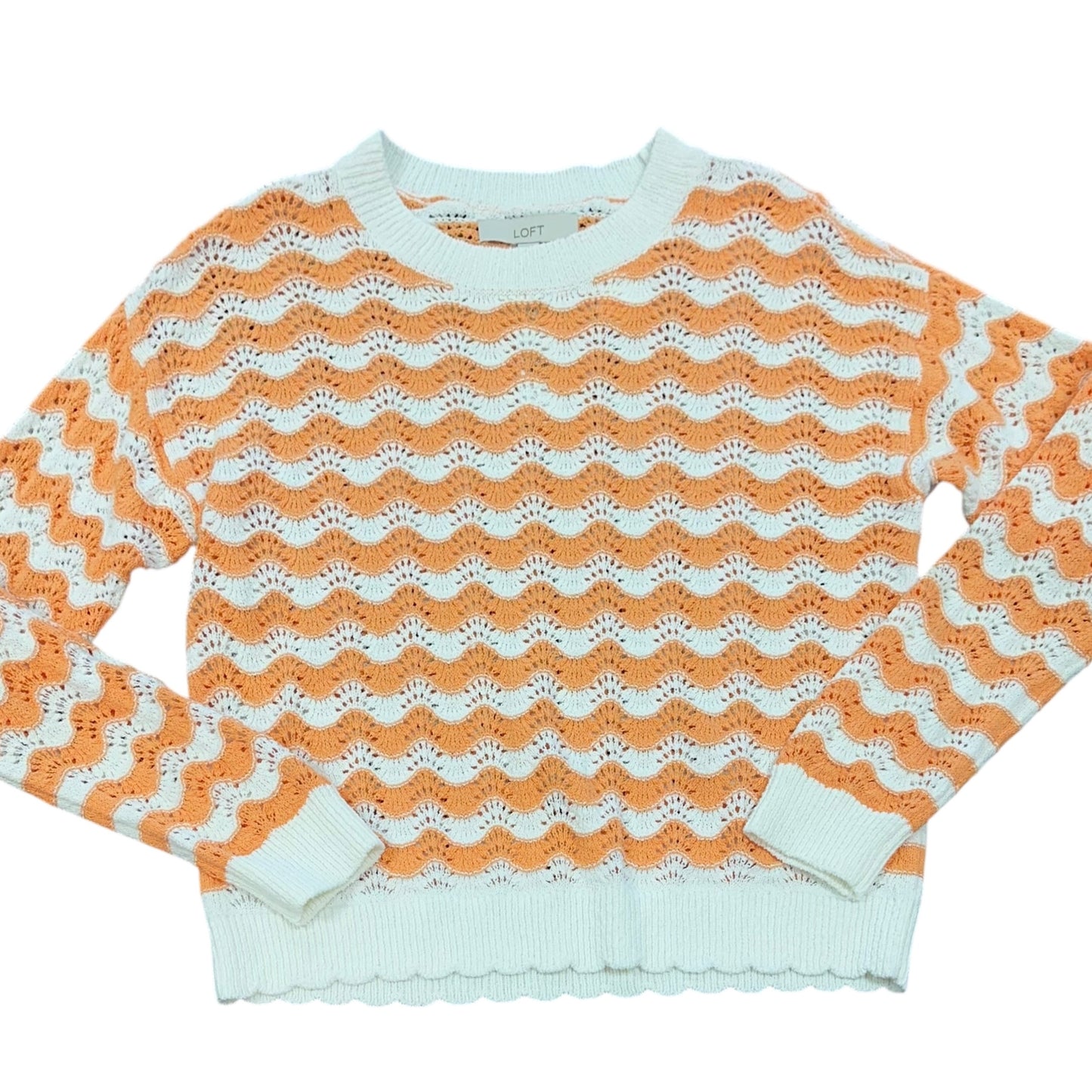 LOFT ORANGE WHITE SWEATER 26 MEDIUM NWT $69.95