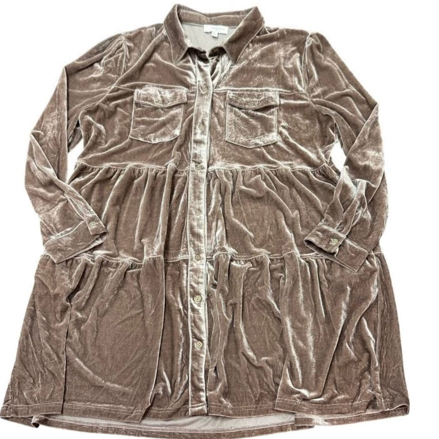 UMGEE TAUPE VELVET TIERED DRESS 1X