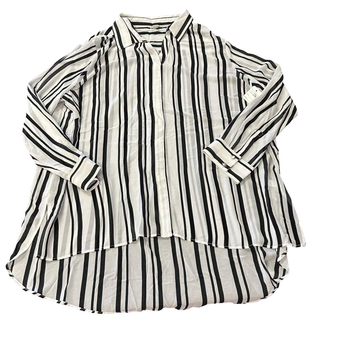 CATO BLACK WHITE STRIPED SEMI SHEER BUTTON UP BLOUSE 276 SZ 22/24W