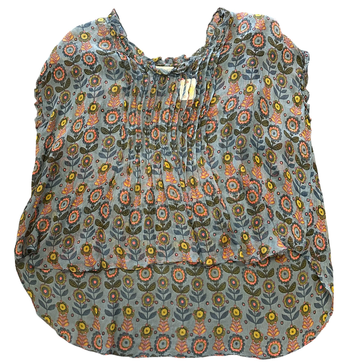NATURAL LIFE NAVY SEMI SHEER FLORAL BLOUSE 258 LARGE