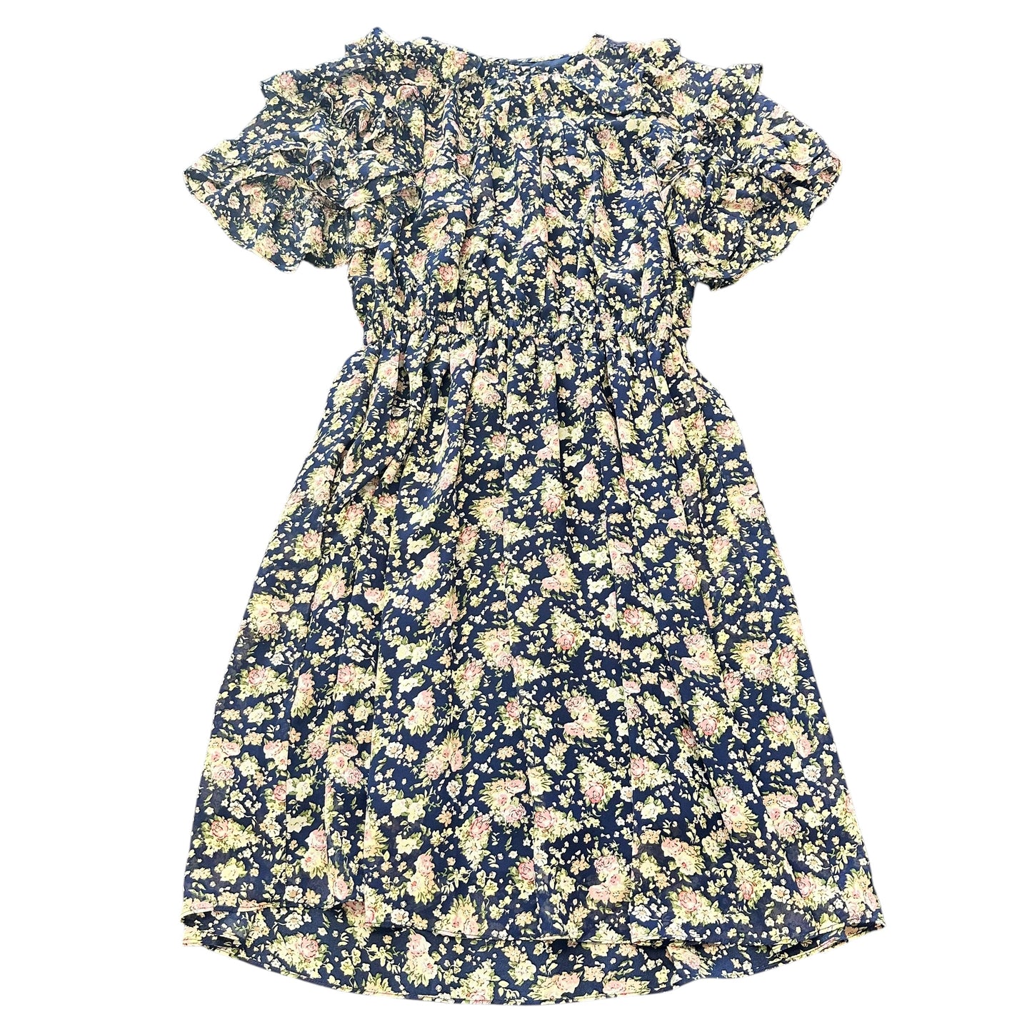 DAVI & DANI NAVY FLORAL DRESS RUFFLE NWT SMALL