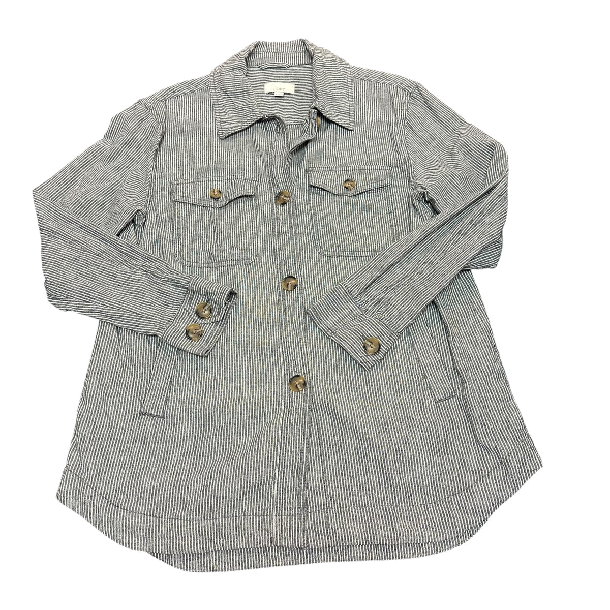 LOFT UTILITY JACKET NAVY WHITE STRIPED LINEN BLEND 38 SMALL